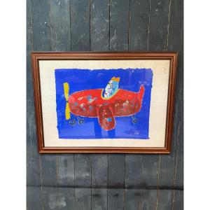 Daniel Viene (1955-2013) "the First Flight Of Jean Charles" Mixed Technique Signed