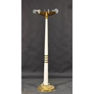 Original Art Deco Floor Lamp, In Lacquered Metal, Bronze, Brass And Glass Circa 1930