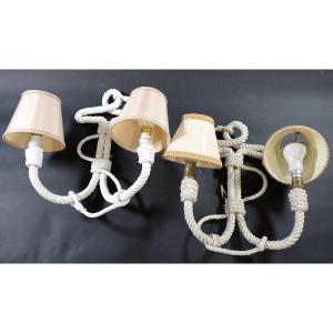 Audoux Et Minet, Pair Of Rope Sconces Circa 1950/1960