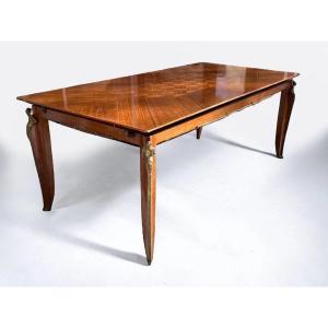 Elegant Art Deco Table In Rosewood With Atalantes Decor In Bronze Circa 1930