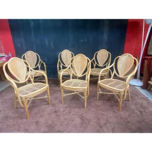Suite Of 6 Bamboo Armchairs, Circa 1960/1970