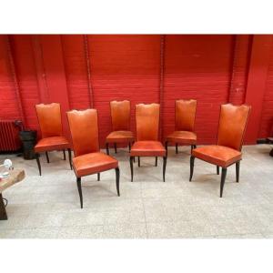Suite Of 6 Art Deco Chairs In Rosewood And Leather Circa 1930