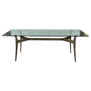 Jacques Quinet (1918-1992) Attributed To, Large Table In Metal And Glass Circa 1970
