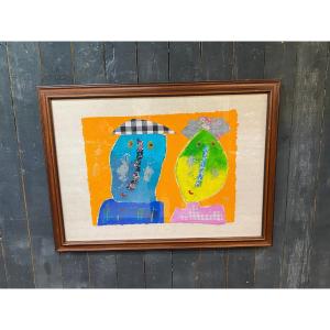 Daniel Viene (1955-2013) "monsieur Et Sa Dame" Mixed Technique Circa 1970/1980