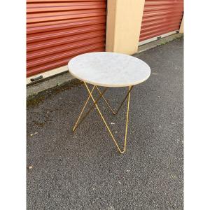 Small Brass And Marble Gueridon Or Side Table Circa 1980