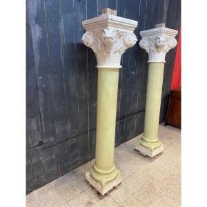 Pair Of Antique Patinated Plaster Columns From A Theatre Circa 1880