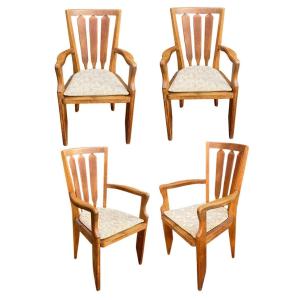 Guillerme Et Chambron , 4 Fauteuils En Chêne Edition Votre Maison Circa 1960/1970