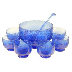Biot, 8 Piece Bubble Glass Punch Set, Circa 1970