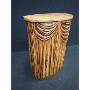 Small Brutalist Console In Carved Wood Circa 1950/1960