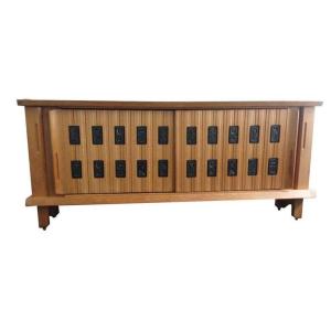 Guillerme Et Chambron, Oak And Ceramic Sideboard, Edition Votre Maison, Circa 1960/1970