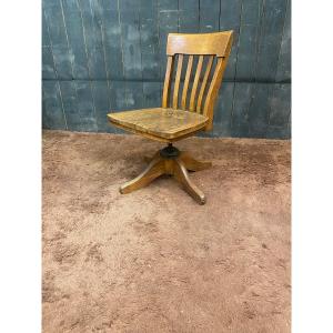 Oak Office Chair, Swivel And Height Adjustable, Circa 1930