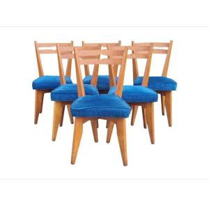 Guillerme Et Chambron, Set Of 6 Chairs, Edition Votre Maison Circa 1960/1970