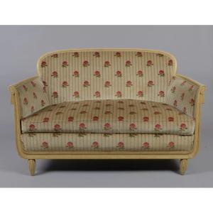 Art Deco Living Room In Lacquered Wood Including 1 Bench, 2 Armchairs, 2 Chairs Circa 1920/1930