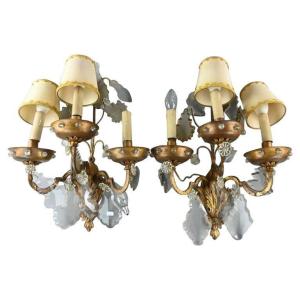 Pair Of Large Wall Lights Attributed To Maison Jansen Circa 1950