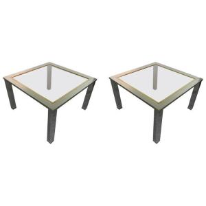 Pair Of Side Tables Attributed To Romeo Rega Circa 1970, Chrome And Brass
