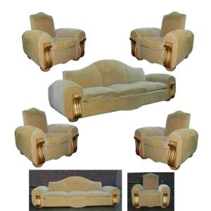 Exceptional 1940 Baroque Living Room, Including 4 Large Armchairs And A Huge Sofa