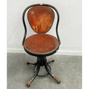 Turned Wood Swivel Armchair Marked Friedrich Soennecken