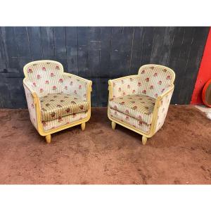 Pair Of Art Deco Armchairs, Lacquered Wood And Velvet, Circa 1920/1930