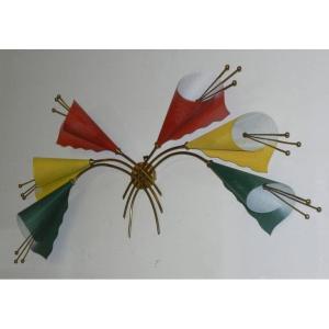 Important Set Of 6 Large Cinema Wall Lights By Kobis And Lorence Circa 1950
