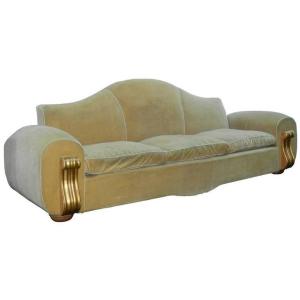 Large Sofa (300cm) In Baroque Style, Art Deco Period, Velvet And Gold Trim Circa 1940/1950