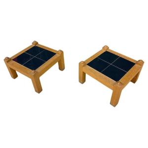 Guillerme Et Chambron, Pair Of Oak Side Tables, Edition Votre Maison Circa 1970