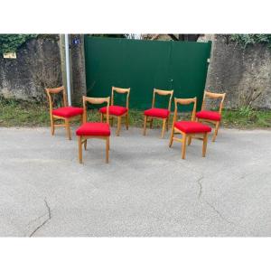 Guillerme Et Chambron, 6 "marie Claire" Chairs Edition Votre Maison Circa 1970