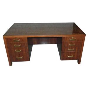 Paul Dupré-lafon, Bureau Art Deco En Palissandre Et Bronze , Restauré