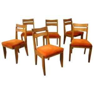 Guillerme Et Chambron, Six Oak Chairs Edition Votre Maison Circa 1970