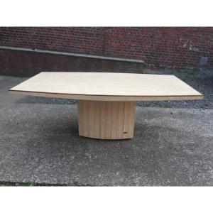 Jean Charles, Large Travertine And Brass Table Circa 1970/1980