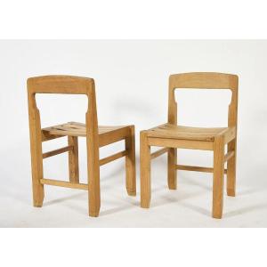 Guillerme Et Chambron, Rare Pair Of Chairs "edition Votre Maison Circa 1970/1980