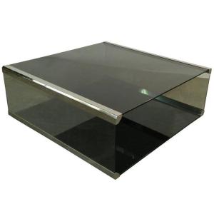 Pierangelo Gallotti, Coffee Table In Chromed Metal And Smoked Glass Circa 1970