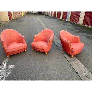3 Art Deco Gilded Wood Armchairs Circa 1920/1930