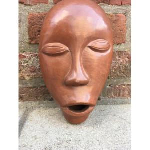 Antonio Lampecco, Mask In Enameled Terracotta, Circa 1960 