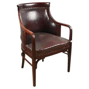 J.&j. Khon, Large Seated Armchair Covered In Black Leather, Vienna Secession 1880