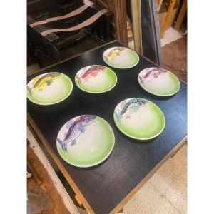 Set Of 6 Vintage Ceramic Plates, Fish Decor, Circa 1960/1970