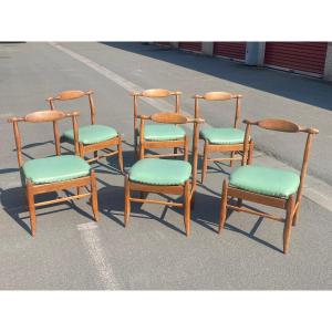 Guillerme Et Chambron, Set Of Six Fumay Chairs. Edition Votre Maison, Circa 1970