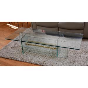 Glass And Brass Coffee Table Circa 1960