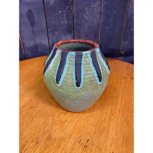 Accolay, Enameled Earthenware Vase, Monogrammed, Circa 1960
