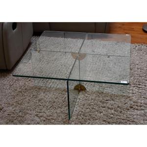 Glass And Brass Side Table Circa 1970