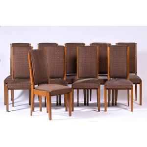 Charles Dudouyt (1885-1946) For La Gentilhommiere. Set Of Ten Chairs Circa 1940