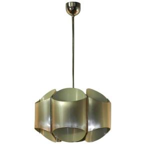 Chandelier Circa 1960/1970 In Brushed Steel, White Lacquered Interior...beautiful Light 
