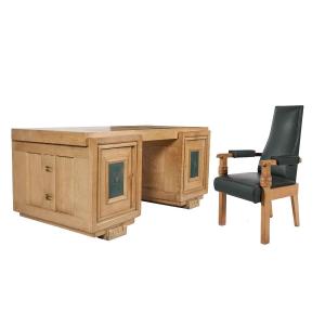 Charles Dudouyt (1885-1946) Art Deco Oak Desk And Armchair Circa 1940