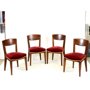 Eugène Printz, Set Of 4 Art Deco Cherrywood Chairs Circa 1940