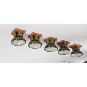 Guillerme Et Chambron, Exceptional Series Of 5 Ceiling Lights, Edition Votre Maison, Circa 1970