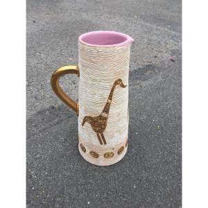 Ceramic Pitcher With Fantastic Animals Decor, Italy Circa 1970