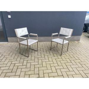 Two Guy Lefevre Office Chairs For Maison Jansen, Circa 1970, Steel And Moleskine