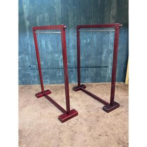 Two Clothes Racks Or Hangers In Stained Wood And Brass Circa 1970/1980 
