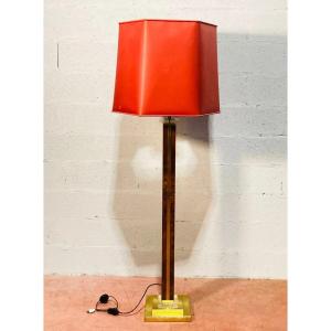Chic Mahogany, Brass And Perpex Floor Lamp Circa 1970