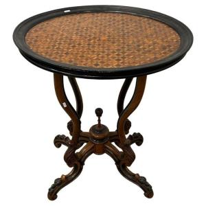 Elegant Napoleon 3 Pedestal Table In Mahogany And Marquetry Circa 1850/1870