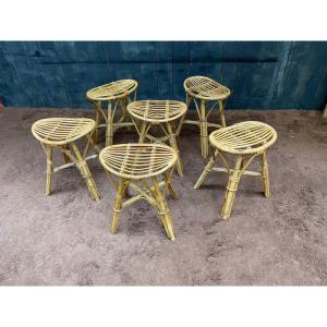 Set Of 6 Bamboo Stools Circa 1970 